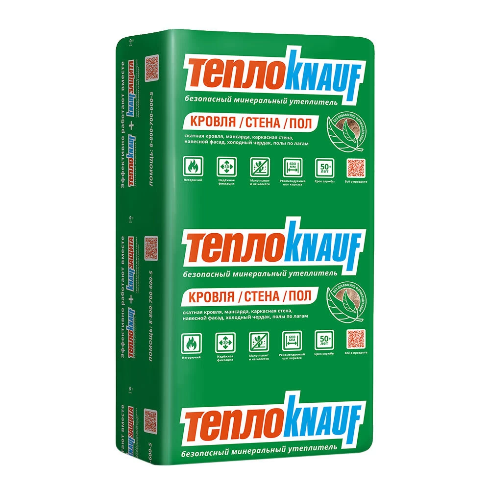 Утеплитель ТеплоKnauf Кровля/Стена/Пол (Коттедж) Плита 100х610х1230 мм 6 кв.м